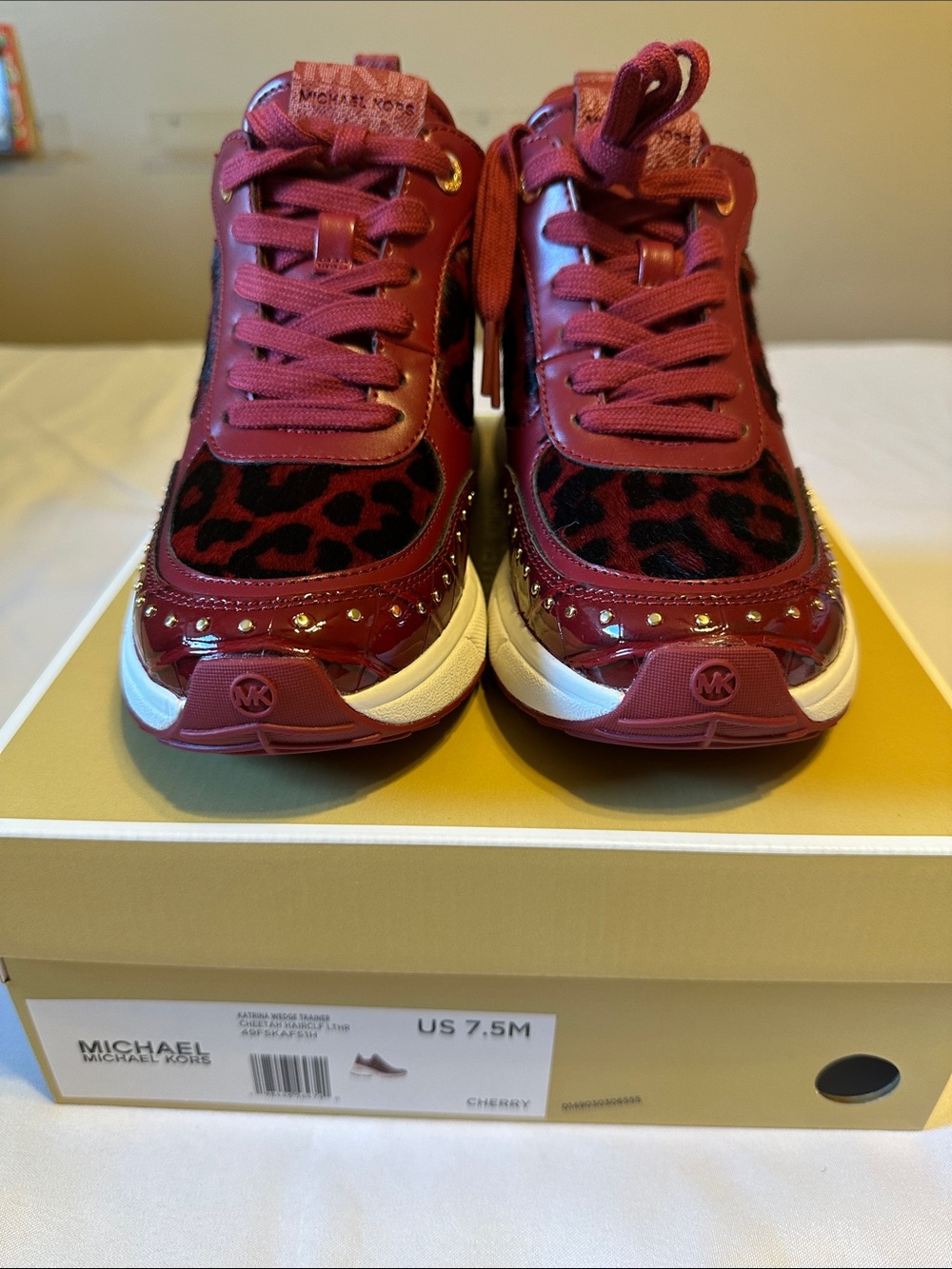 Michael Kors Cherry/Wine Leopard-Accent Platform Sneakers